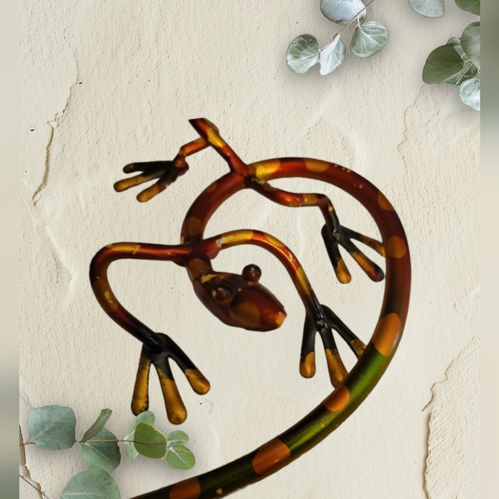 Cast Iron Metallic Lizard Figurine, Multi~colored,  7.5" L X 5.0" W